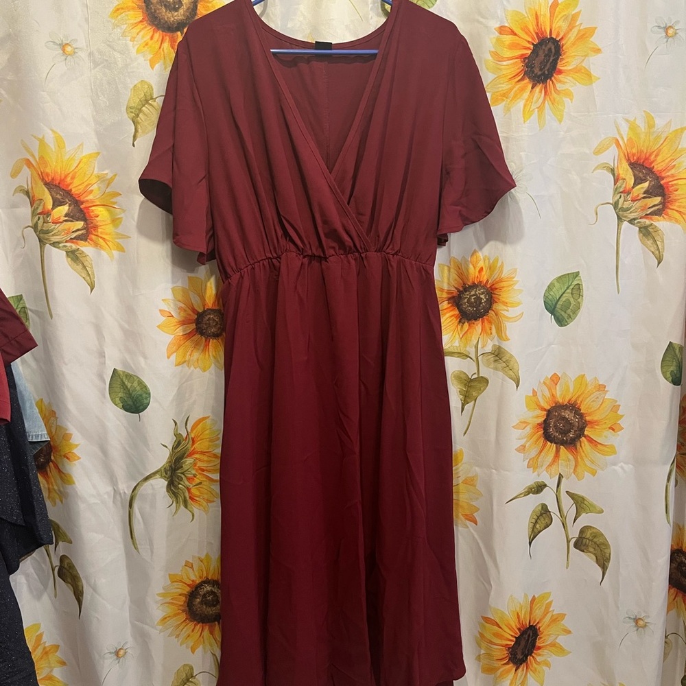 SHEIN Deep Red Midi Dress